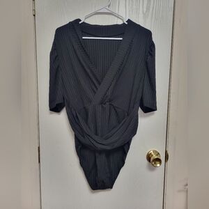 Black Striped Wrap Bodysuit